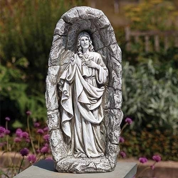Sacred Heart of Jesus in Grotto Statue Solar Light